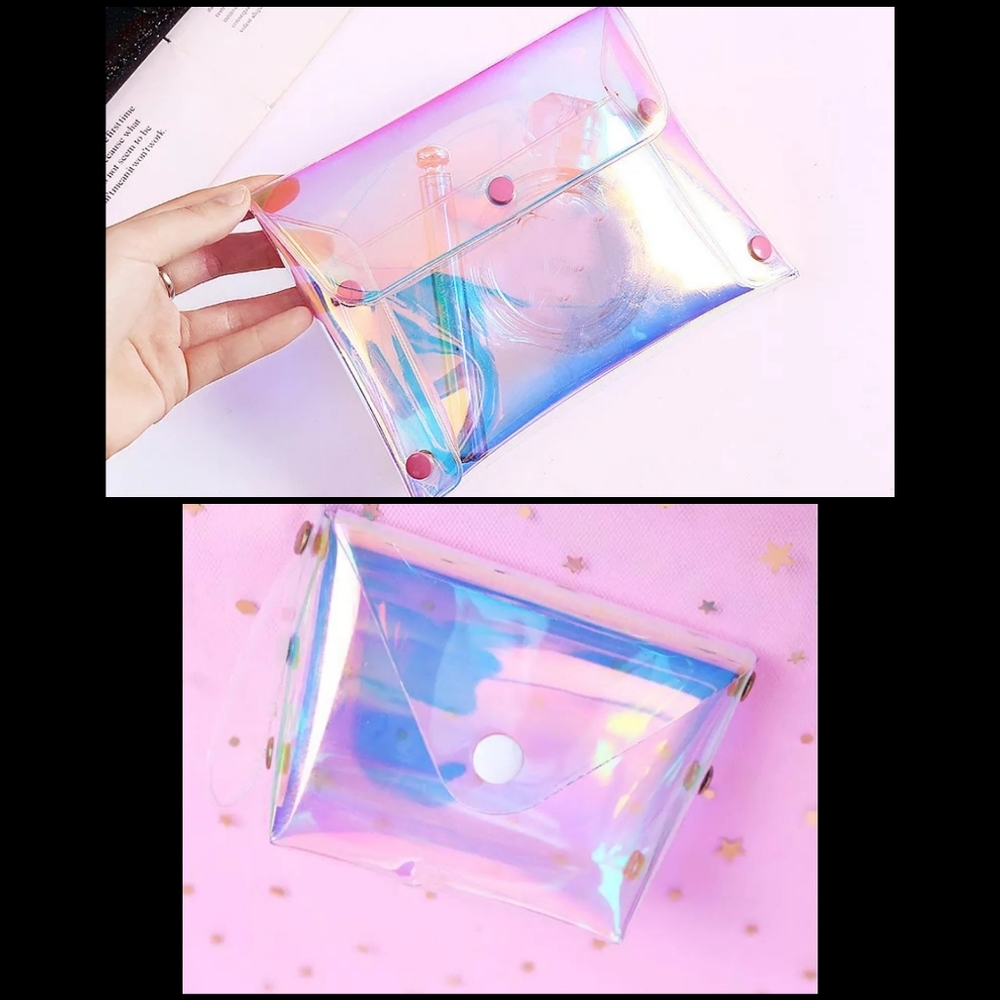 TWO cute holo laser pvc bag set makeup